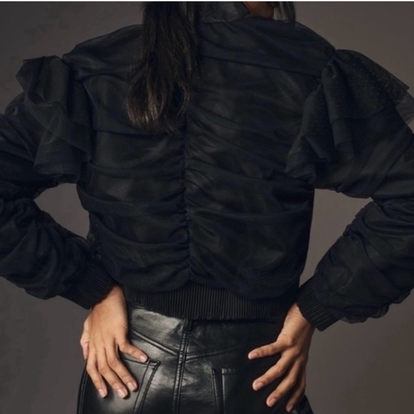 Anthropologie Black Appliqué Bomber Jacket - Picture 2 of 9